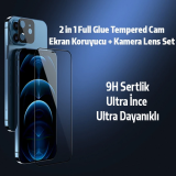 İPhone 12 Mini 2İN1 Full Glue Tempered Cam Ekran Koruyucu +Kamera Lens