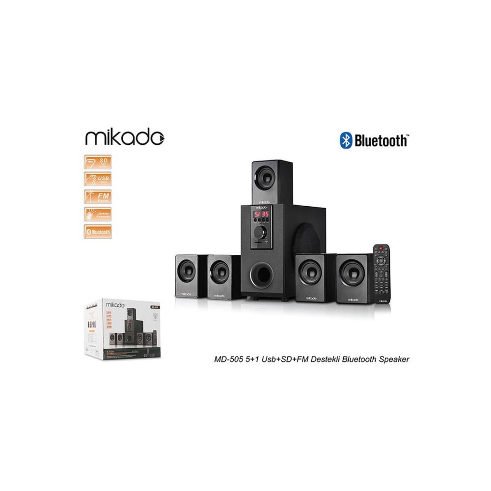 MIKADO MD-505, 70W, 5+1, Masaüstü, FM/BT/SD/USB, Siyah Kasa, Speaker