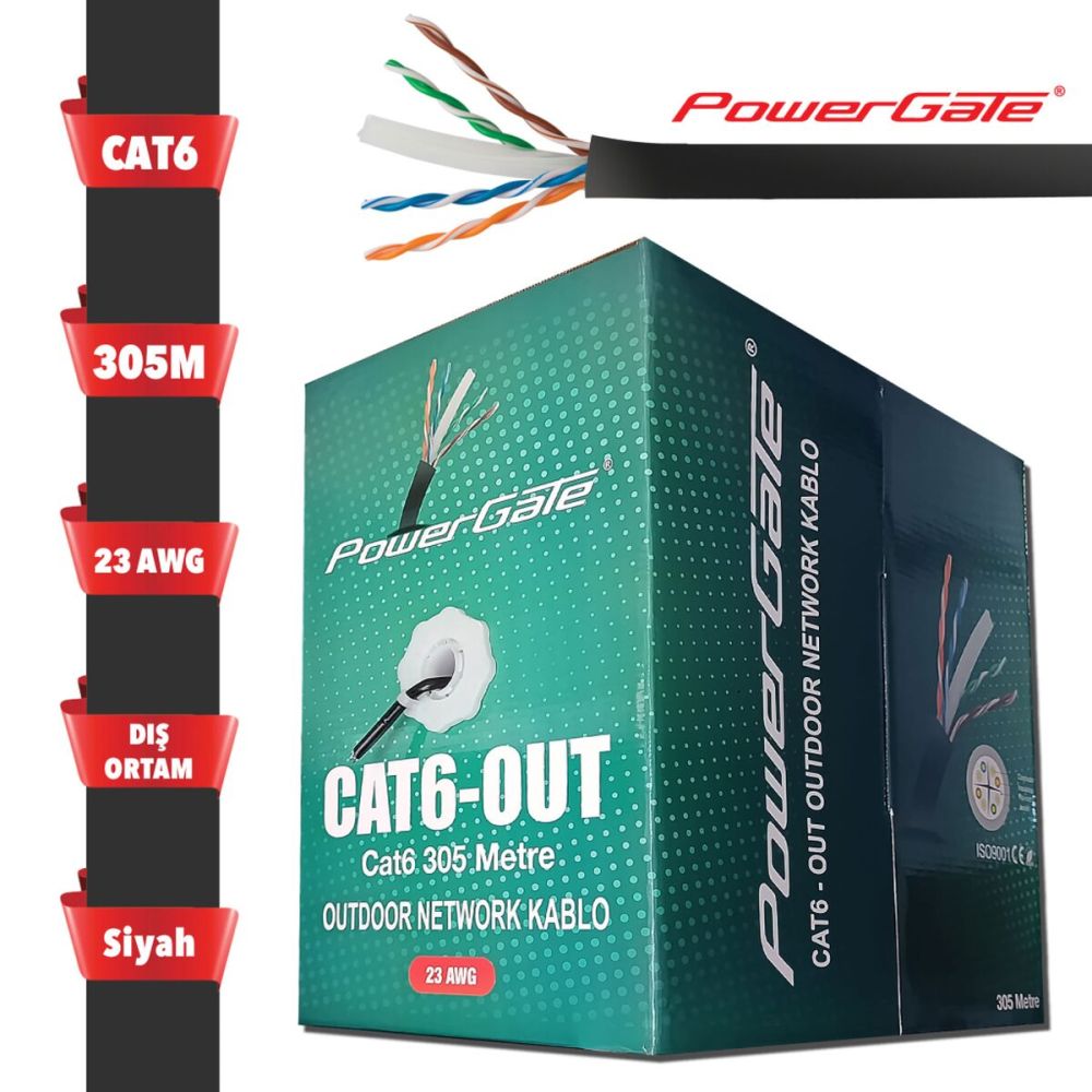 POWERGATE CAT6-OUT-CCA, Outdoor (Dış Mekan), Polietilen, 23AWG 0.57mm,