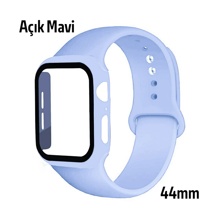 ALLY Apple Watch 4-5-6 44mm Silikon Kordon Kayış ve Ekran Koruyucu Kıl