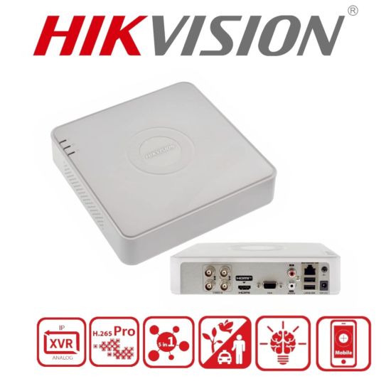 HIKVISION DS-7104HQHI-M1/S, 4Kanal, 5Mpix, H265Pro+, 1 HDD Desteği, 5i