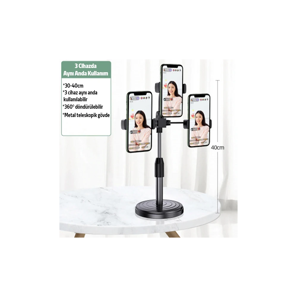 Ally Tripod Üçlü Telefon Tutucu Stand Youtuber Canlı Yayın Selfie Tikt