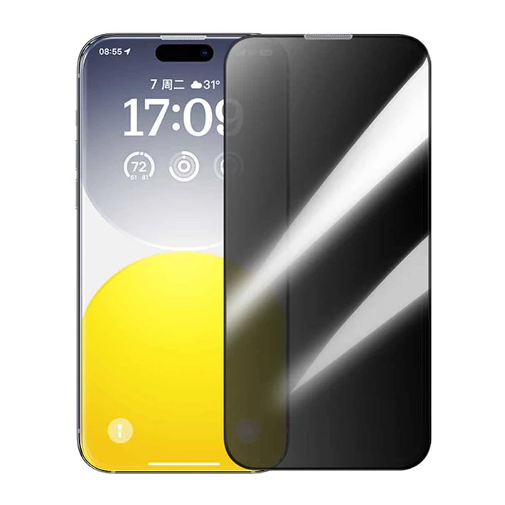 Baseus Crystal iPhone 15 Pro Max Privacy Full Koruma Tempered Cam Ekra