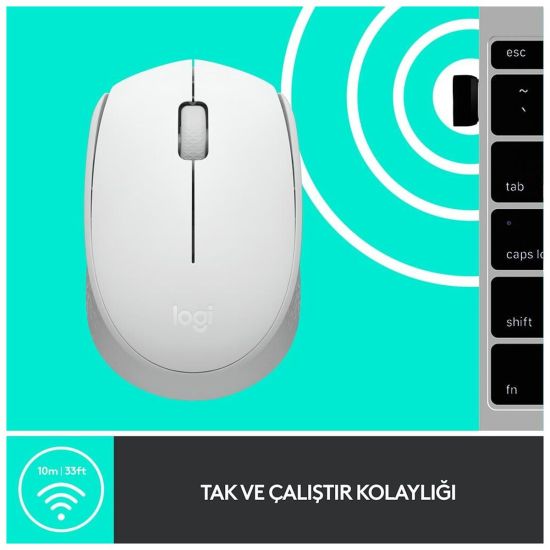 LOGITECH 910-006867, M171 White, USB Nano 2,4G Kablosuz, 1000dpi, Opti