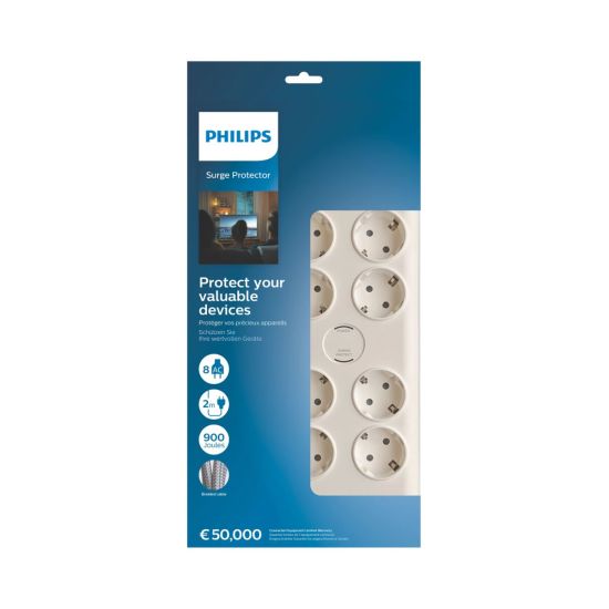 PHILIPS SPN7080WA/62, 8 Soket, Akım Korumalı Priz, 900 Joules, 2Mt Örg