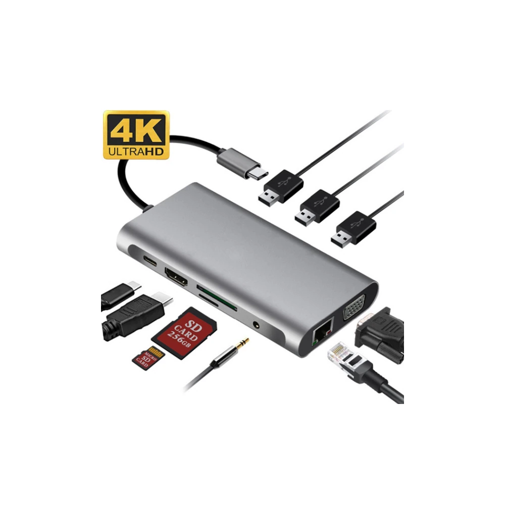 ALLY 10 İN 1 HDMI VGA RJ45 PD USB 3.0 HUB Adaptör Çoklayıcı