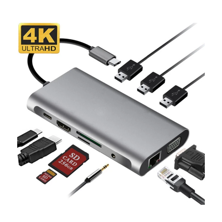 ALLY 10 İN 1 HDMI VGA RJ45 PD USB 3.0 HUB Adaptör Çoklayıcı