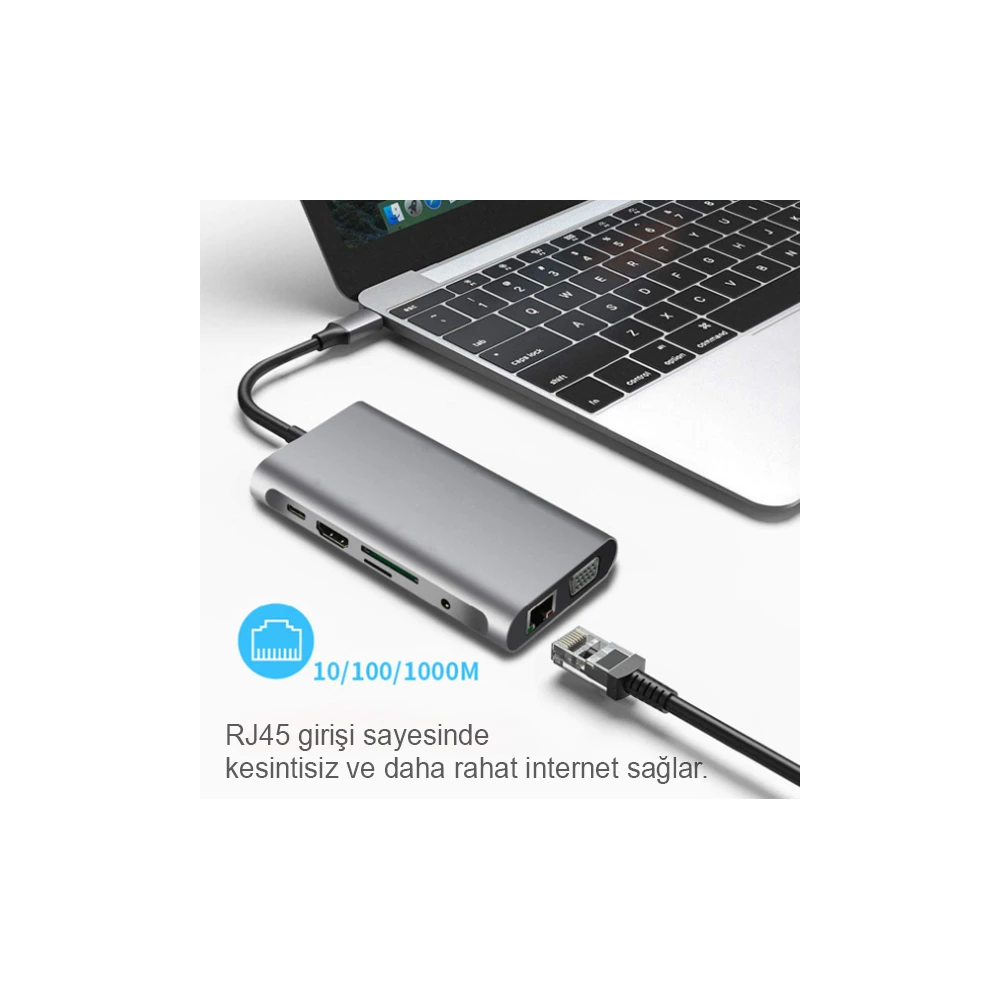 ALLY 10 İN 1 HDMI VGA RJ45 PD USB 3.0 HUB Adaptör Çoklayıcı