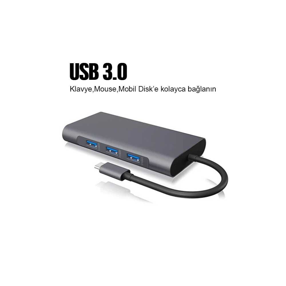 ALLY 10 İN 1 HDMI VGA RJ45 PD USB 3.0 HUB Adaptör Çoklayıcı