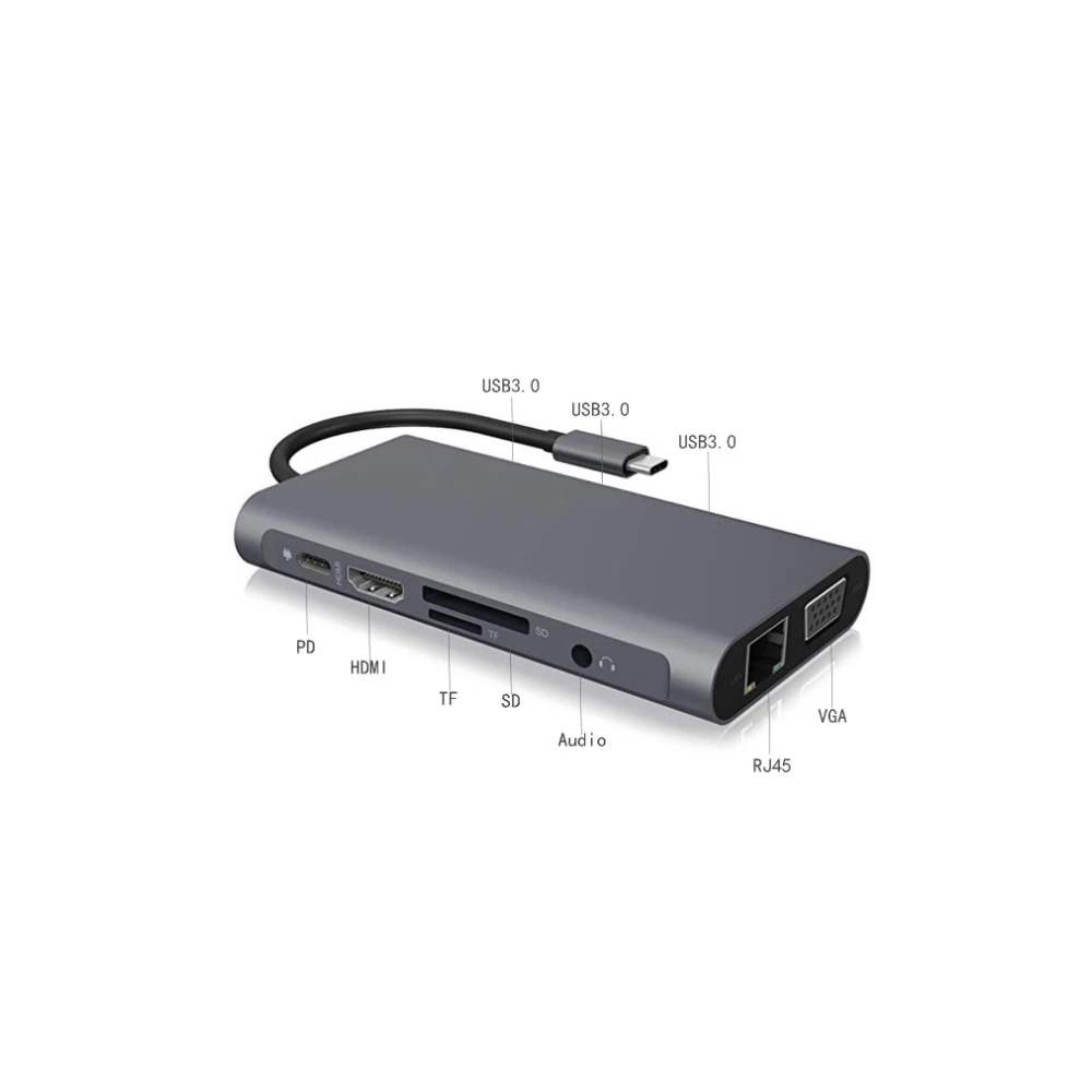 ALLY 10 İN 1 HDMI VGA RJ45 PD USB 3.0 HUB Adaptör Çoklayıcı