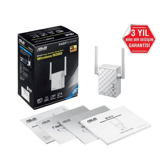 ASUS RP-N12, N300, 300Mbps, 2.4GHz WPS Butonu, 1Port Megabit Lan, Menz
