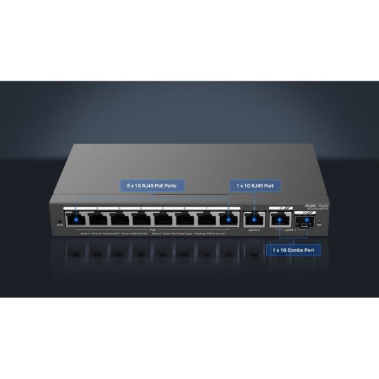 RUIJIE REYEE RG-ES210GS-P 10Port GigaBit ,8X PoE 120W, 1 Port Gİgabit 