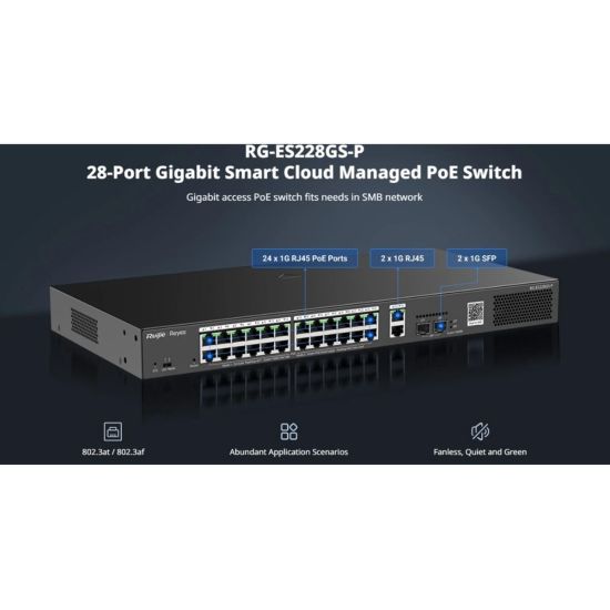 RUIJIE REYEE RG-ES228GS-P 28Port ,24 Port PoE 370W, 2Port Gİgabit Upli