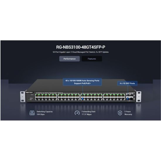 RUIJIE REYEE RG-NBS3100-48GT4SFP-P 48 Port GigaBit PoE, 370W, 4Port SF