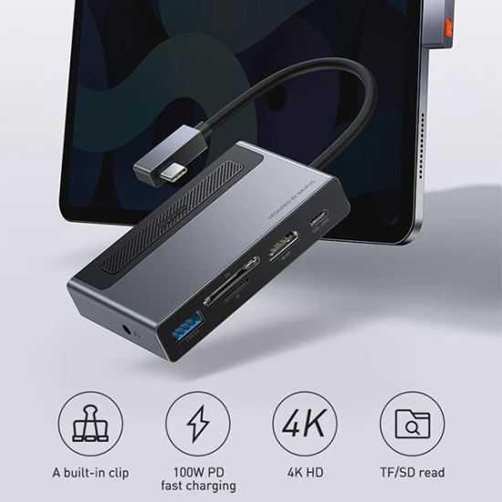 Baseus Magic Çok Fonksiyonlu Klipsli Type-C HUB 6in1 (USB3.0+SD+TF+HDM
