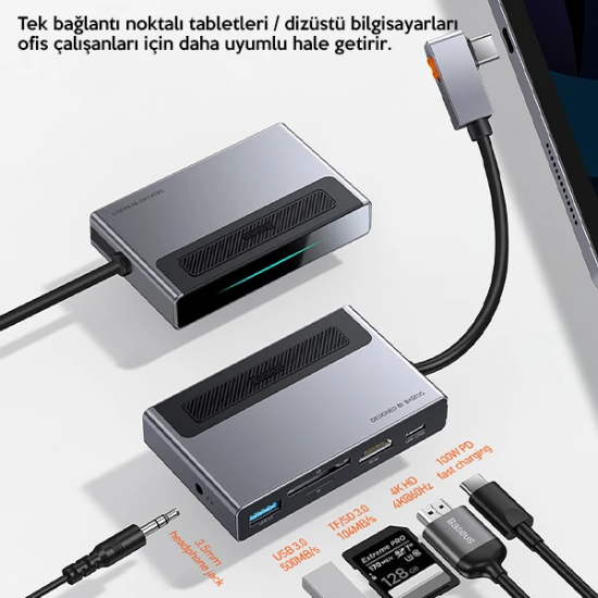 Baseus Magic Çok Fonksiyonlu Klipsli Type-C HUB 6in1 (USB3.0+SD+TF+HDM