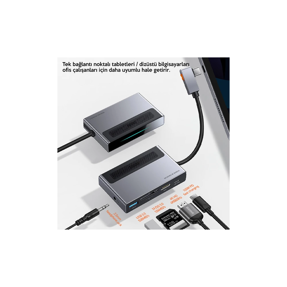 Baseus Magic Çok Fonksiyonlu Klipsli Type-C HUB 6in1 (USB3.0+SD+TF+HDM