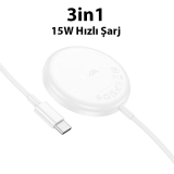 HOCO CW50 15W AirPods + Apple Watch+iPhone 3in1 Kablosuz Manyetik Hızl