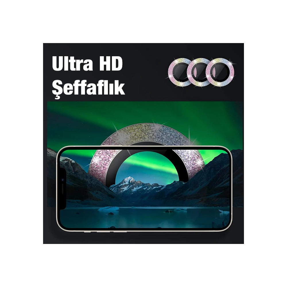 ALLY İphone 12 Pro Max 3D Metal Çerçeveli Kamera Lens Koruyucu