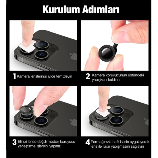 ALLY İphone 12 Pro Max 3D Metal Çerçeveli Kamera Lens Koruyucu