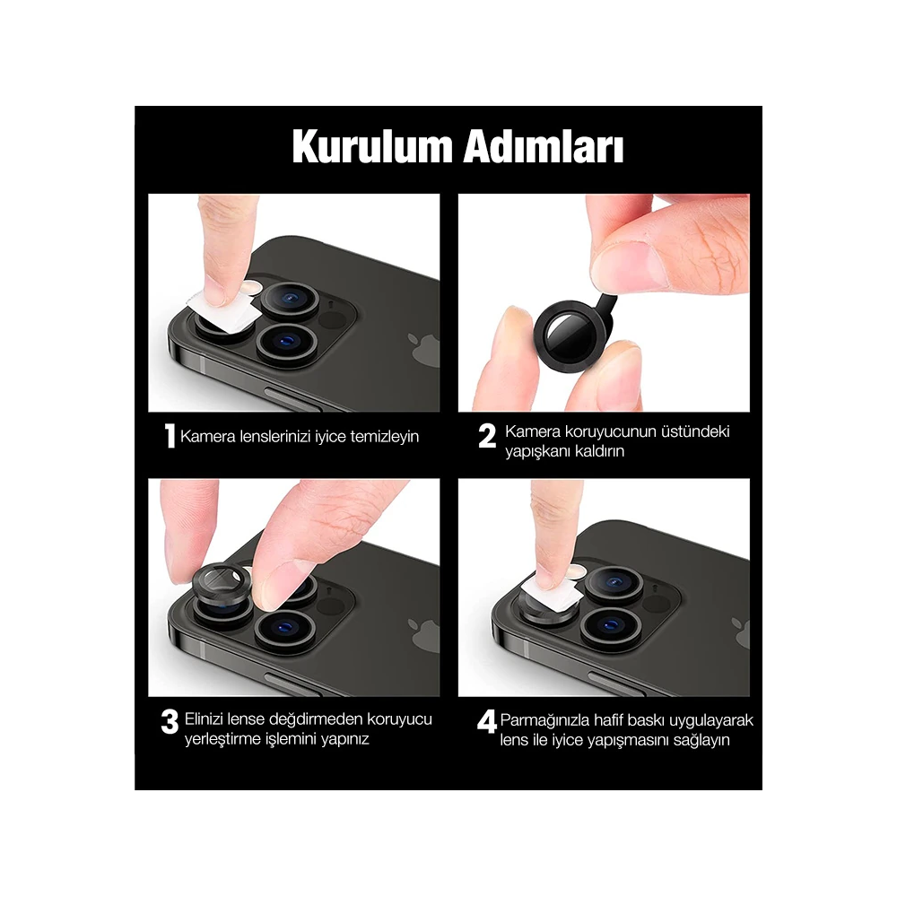 ALLY İphone 12 Pro Max 3D Metal Çerçeveli Kamera Lens Koruyucu