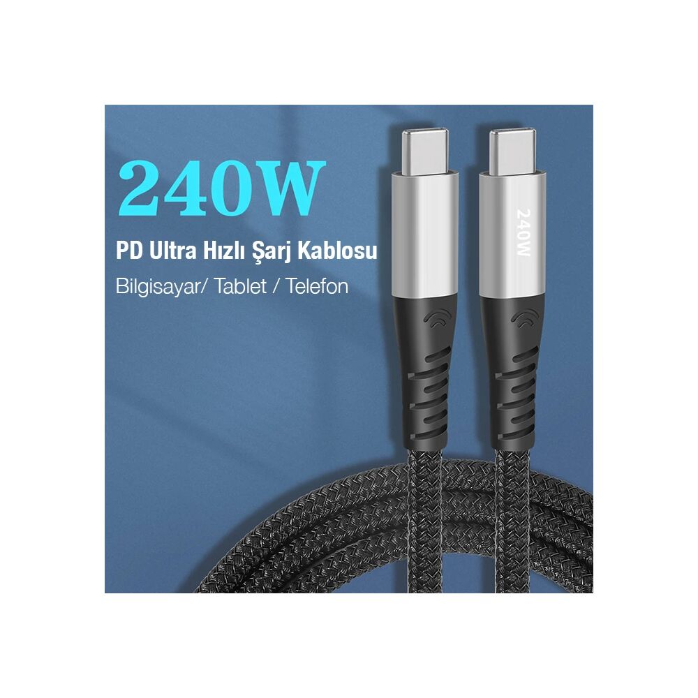 ALLY 240W Type-C To Type-C Laptop Telefon Hızlı Data ve Şarj Kablosu