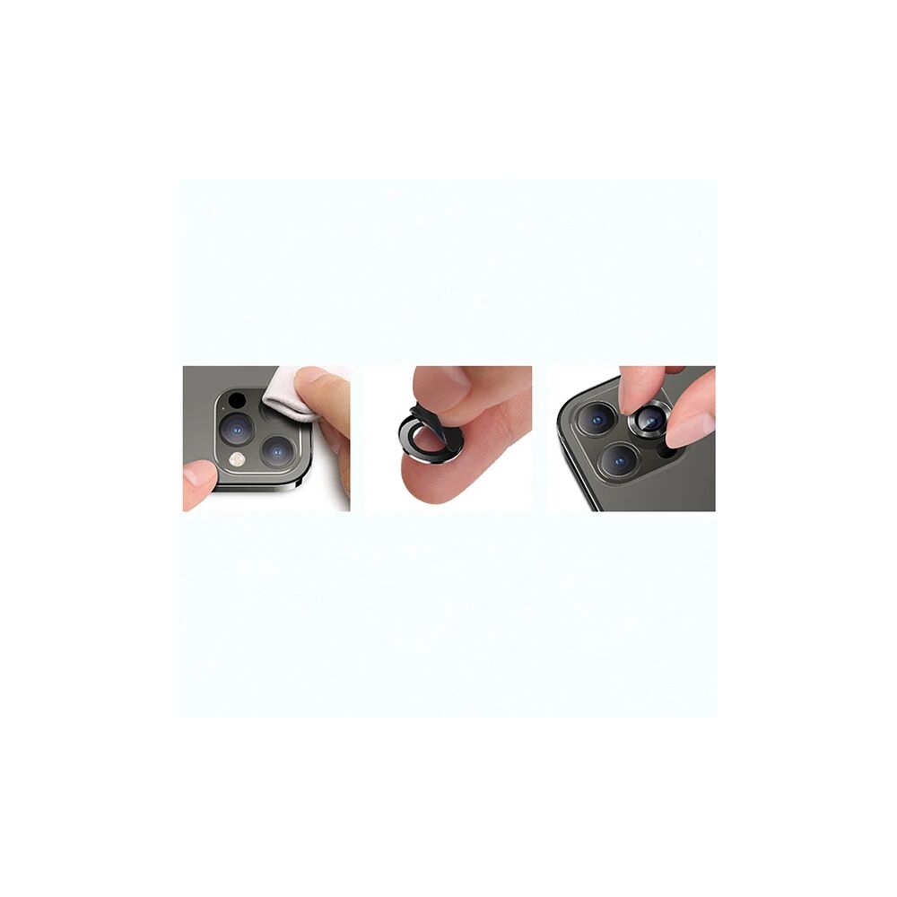 USAMS İPhone 12 - 12 Mini 3D Metal Çerçeveli Kamera Lens Koruyucu