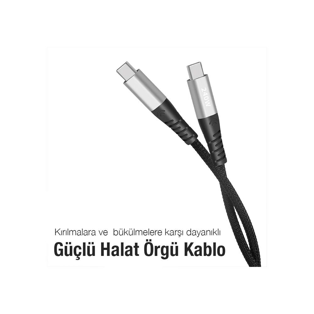 ALLY 240W Type-C To Type-C Laptop Telefon Hızlı Data ve Şarj Kablosu