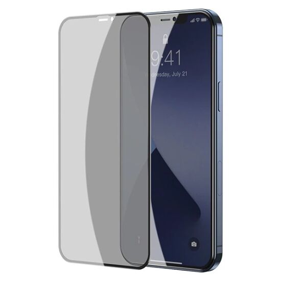 Baseus İPhone 12 Pro Max 6.7 023mm Anti Spy Çerçeveli Tempered Cam Ekr