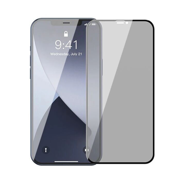 Baseus İPhone 12 mini Ekran Koruyucu 023mm Anti Spy Çerçeveli Tempered