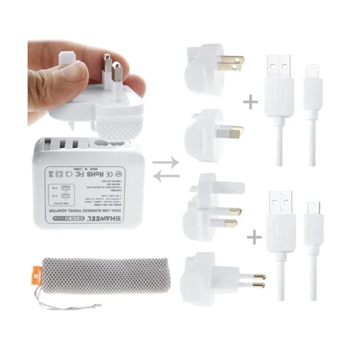 Haweel Universal Seyahat Şarj Adaptör İPhone Ve 1 Mikro Usb Şarj Kablo