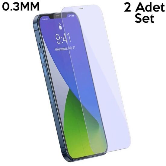 Baseus İPhone 12/12 PRO 6.1 0.3mm Antiblue Cam Ekran Koruyucu 2Adet
