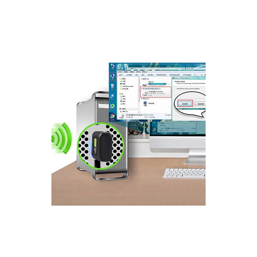 ALLY Çift Bant 600 Mbps 2.4 GHz +5 GHz USB Kablosuz Wifi Adaptör