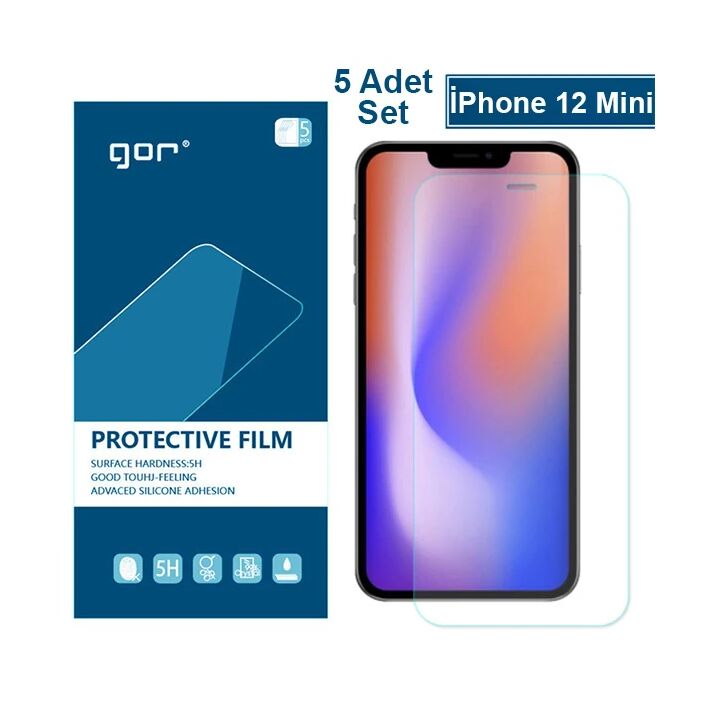 GOR İPhone 12 Mini 5.4 HD Ekran Koruyucu Jelatin 5 Adet Set