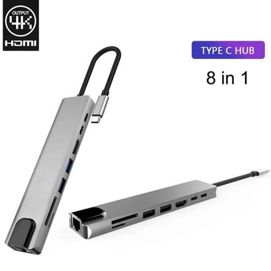 Ally 8 Port Usb 8in1 3.0 Type-C Hdmi 3XUSB+2 PD) RJ45 Hub Adaptör Çokl