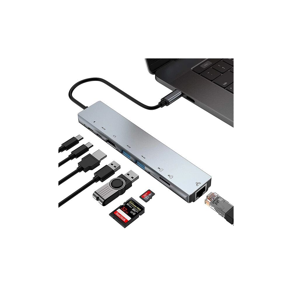 Ally 8 Port Usb 8in1 3.0 Type-C Hdmi 3XUSB+2 PD) RJ45 Hub Adaptör Çokl