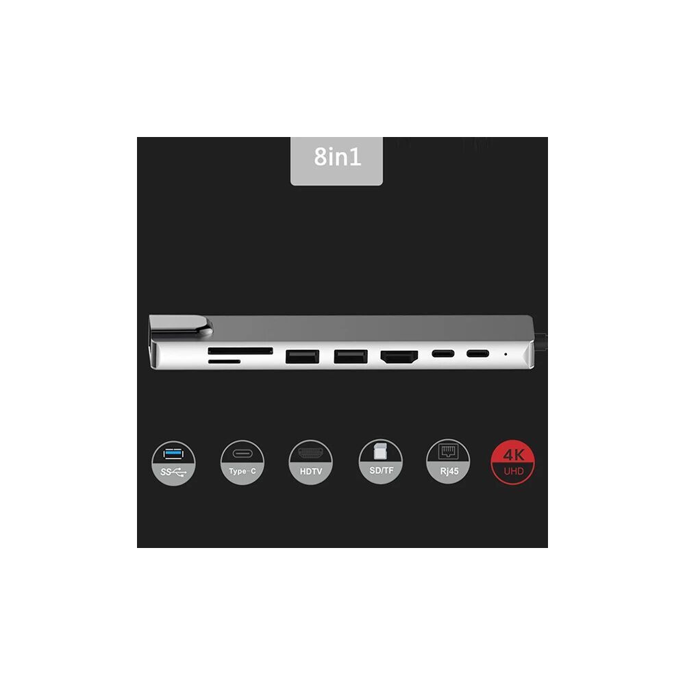 Ally 8 Port Usb 8in1 3.0 Type-C Hdmi 3XUSB+2 PD) RJ45 Hub Adaptör Çokl