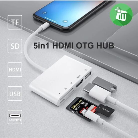 Ally 5in1 Lightning HDMI Dijital Av Adaptör+ Otg USB Hub Kamera TF SD 