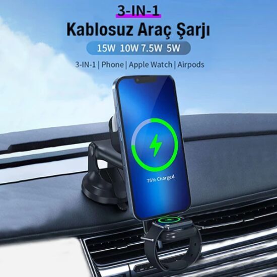 Ally Wireless Şarjlı 3in1 Torpido Üstü Ve Havalandırma Telefon Kulaklı