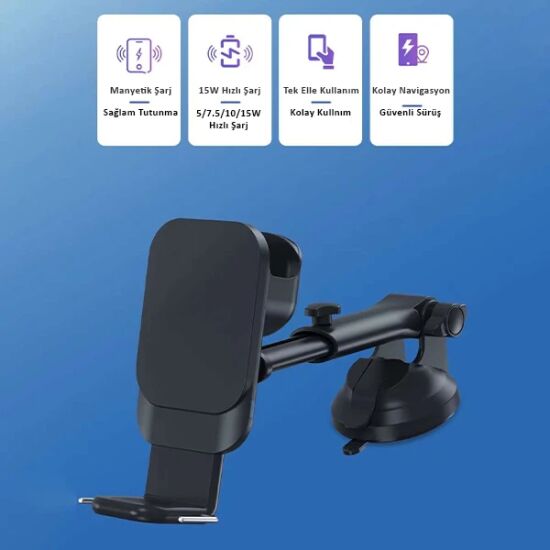 Ally Wireless Şarjlı 3in1 Torpido Üstü Ve Havalandırma Telefon Kulaklı