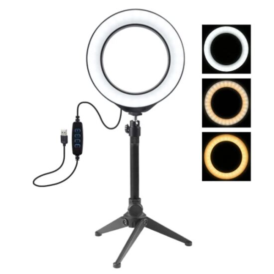 PULUZ 6.2CM PKT3032 Led Işık 16cm Stand YoutuberCanlı Yayın Selfie Tik