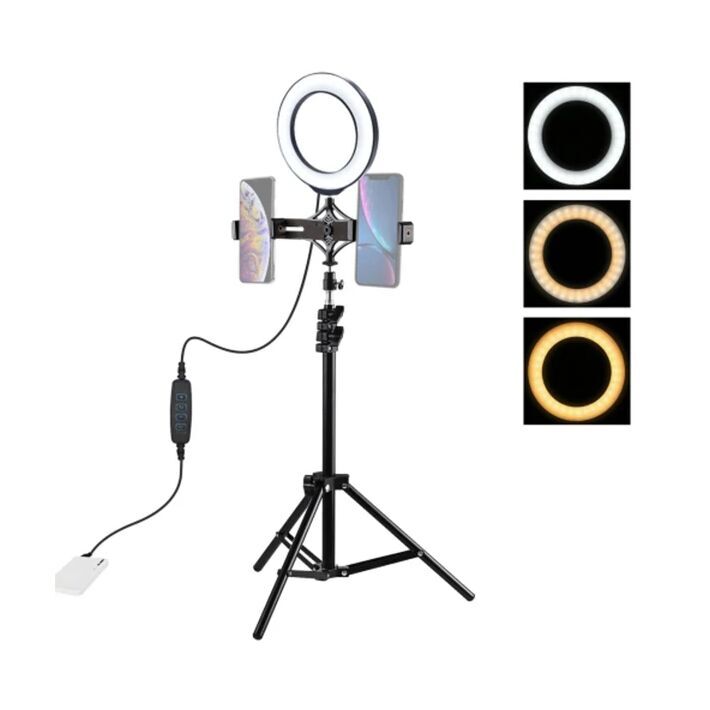 PULUZ 1.1M Çift Telefon tutucu 6.2CM Led Işık Stand YoutuberCanlı Yayı