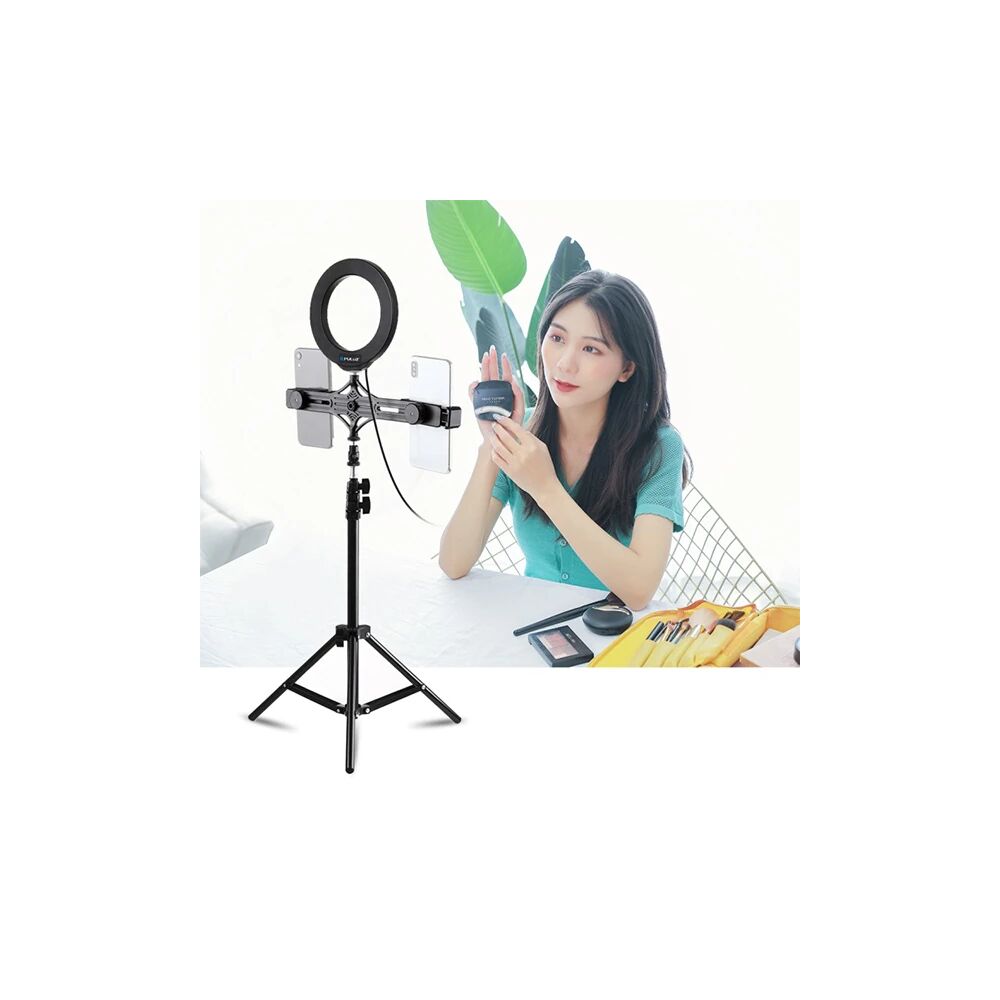PULUZ 1.1M Çift Telefon tutucu 6.2CM Led Işık Stand YoutuberCanlı Yayı