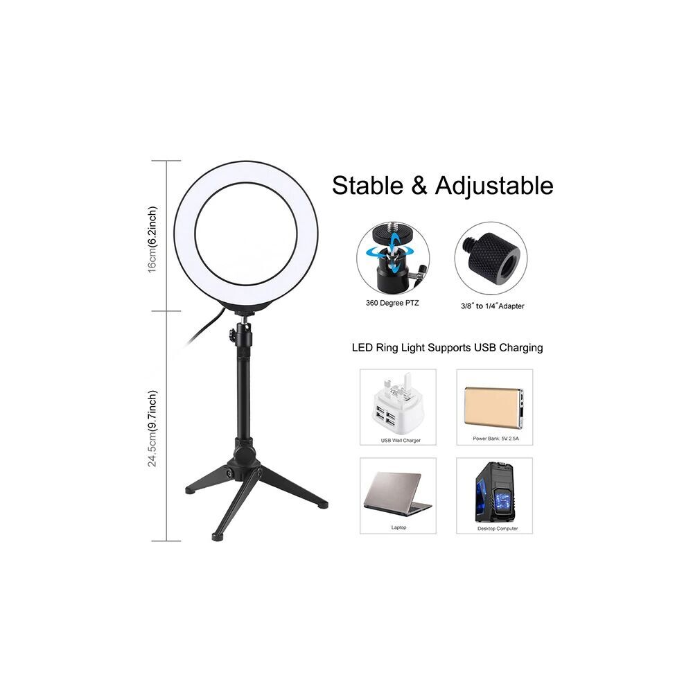 PULUZ 6.2CM PKT3032 Led Işık 16cm Stand YoutuberCanlı Yayın Selfie Tik