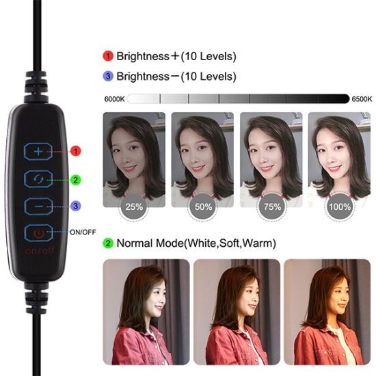 PULUZ 6.2CM PKT3032 Led Işık 16cm Stand YoutuberCanlı Yayın Selfie Tik