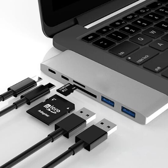 Ally 6 İn1 Usb-C Hub Daul USB 3.0 Type-C Şarj Kart Reader Çoğaltıcı Hu