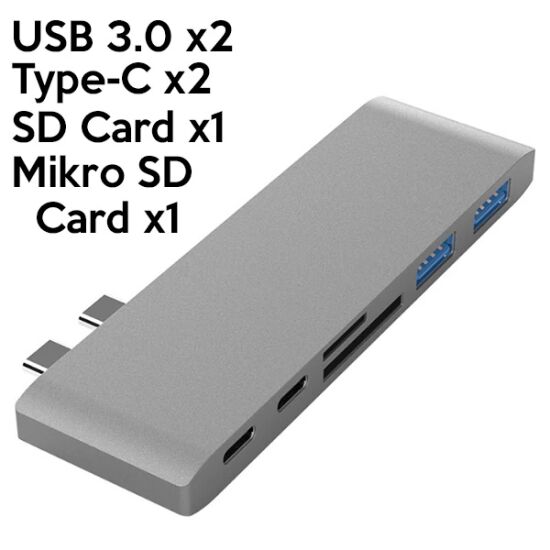 Ally 6 İn1 Usb-C Hub Daul USB 3.0 Type-C Şarj Kart Reader Çoğaltıcı Hu
