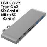 Ally 6 İn1 Usb-C Hub Daul USB 3.0 Type-C Şarj Kart Reader Çoğaltıcı Hu