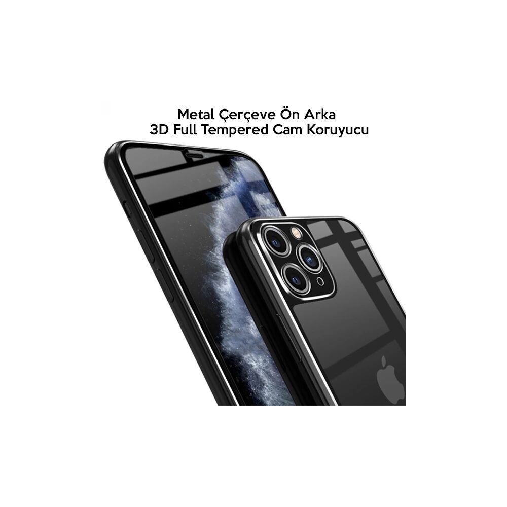 İPhone 11 Pro Metal Çerçeve Ön Arka 3D Full Tempered Cam Koruyucu