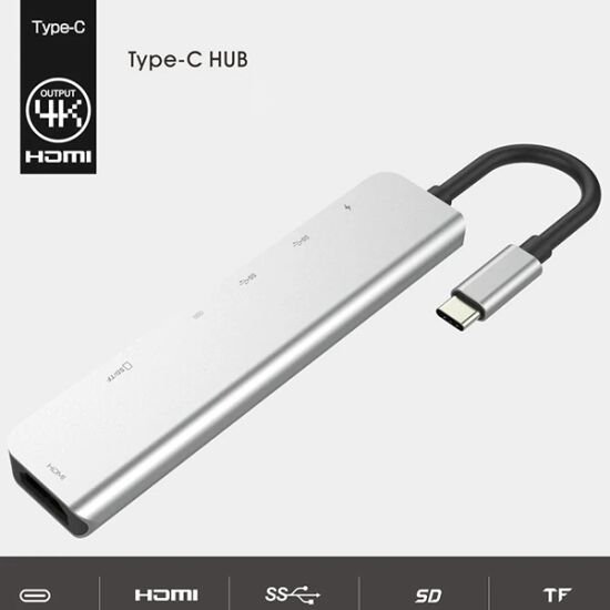 Ally Usb (Type-C to 7in1 Hdtv 2XUSB+PD) SD&TF Okuyucu Hub Adaptör Çokl